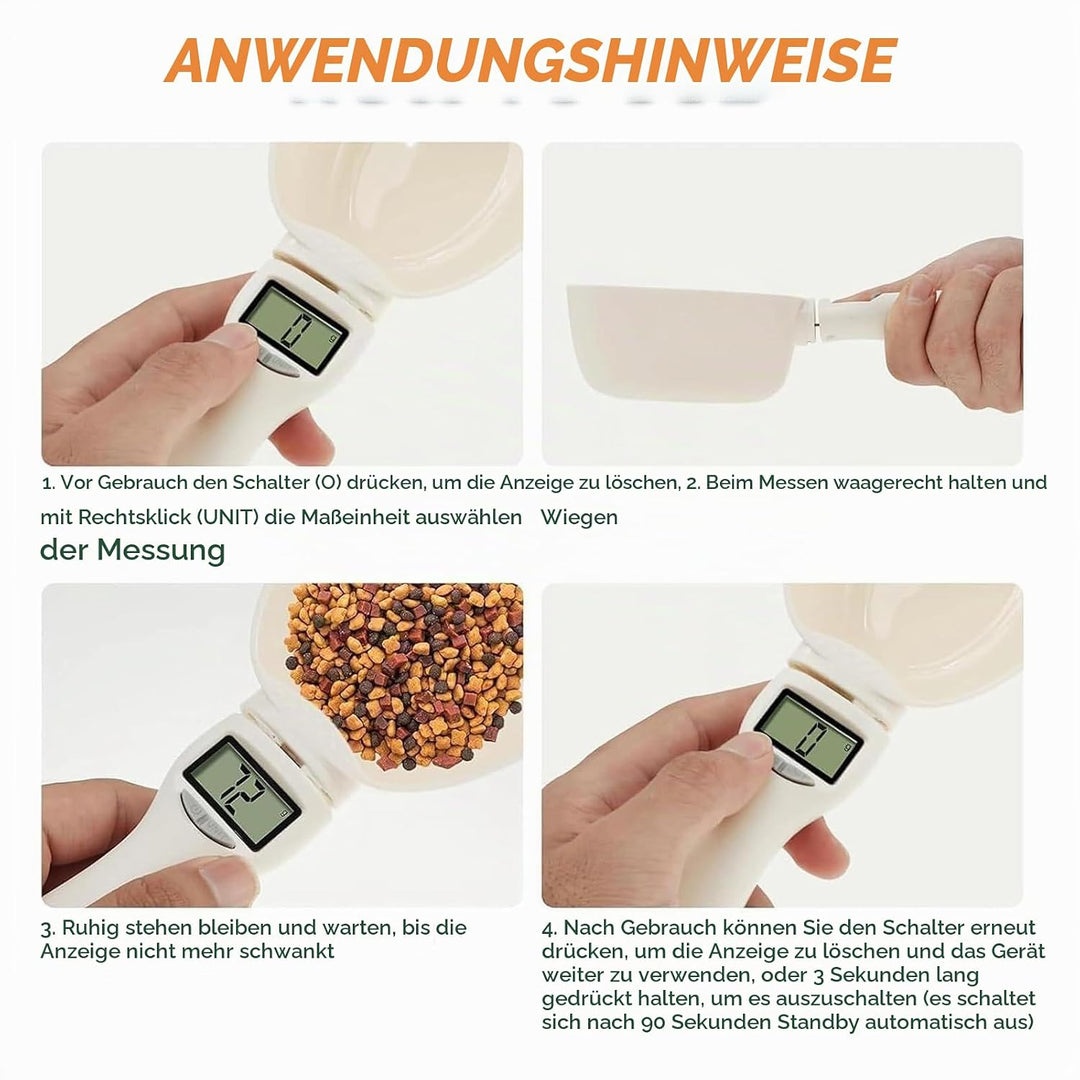 Digitale Löffelwaage, 800g Futterschaufel Hund Waage mit LCD Anzeige, Messlöffel Abnehmbare Wiegelöf
