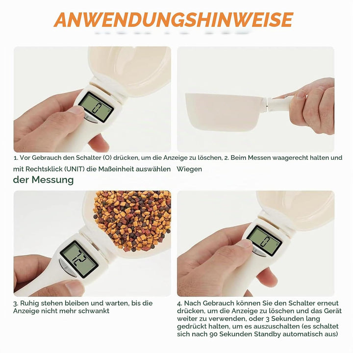 Digitale Löffelwaage, 800g Futterschaufel Hund Waage mit LCD Anzeige, Messlöffel Abnehmbare Wiegelöf