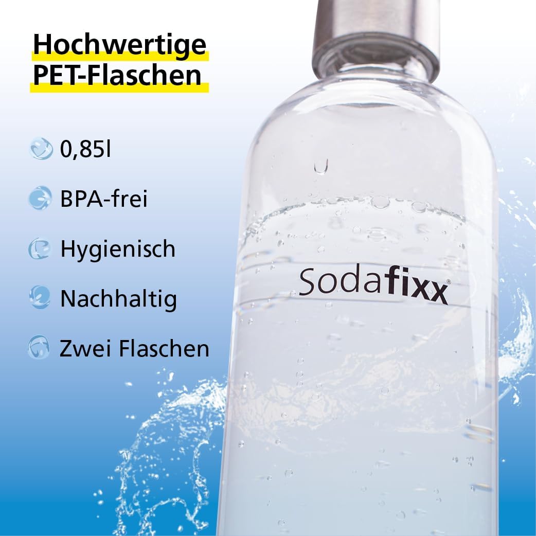PET Wasserflaschen Doppelpack 2x 0,85L - Ersatzflaschen für Wassersprudler mit Schraubgewinde - komp