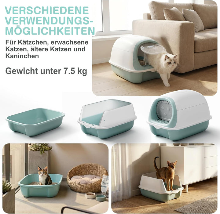 3-in-1 Katzenklo, mit deckel, Zvonema Katzentoilette hoher Rand, niedriger Einstieg für Kätzchen & S