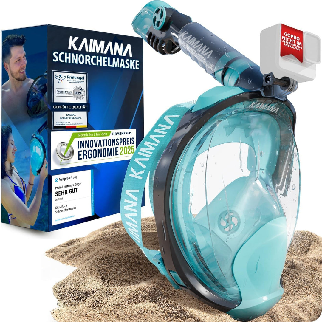 Die Preisgekrönte KAIMANA® Schnorchelmaske für Erwachsene & Kinder - absolut CO2 sicher - inkl. Trag