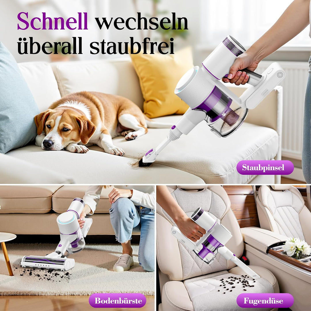 Akku Staubsauger 45000Pa, 60Min, nur 1,75 kg, 6-in-1 Staubsauger Kabellos mit Touchscreen, LED-Leuch