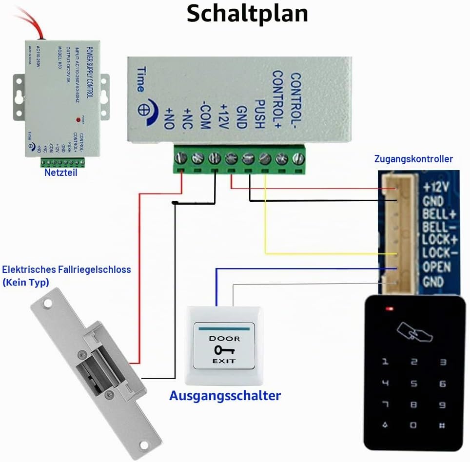 KDL Komplettes RFID-Zutrittskontrollsystem-Kit mit Stand-Along-Tastatur und Schliesser, DC12V / 3A-N