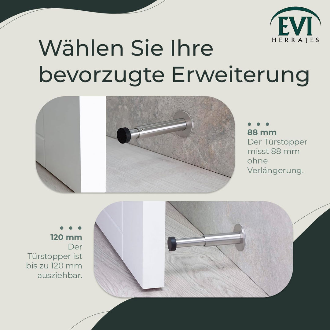 EVI HERRAJES Verstellbarer Türstopper aus Messing, Dual-Installation (Schwarzer Gummi), Schwarzer Gu
