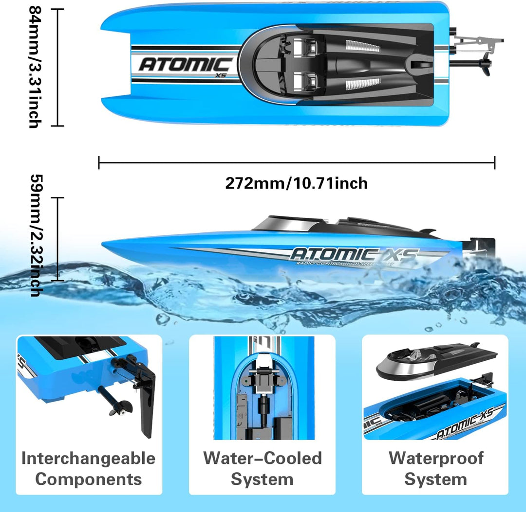 VOLANTEXRC RC Boot Atomic XS, 2,4GHz ferngesteuertes Boot für Pools und Seen, 20+ kmh RC Boot RTR, R