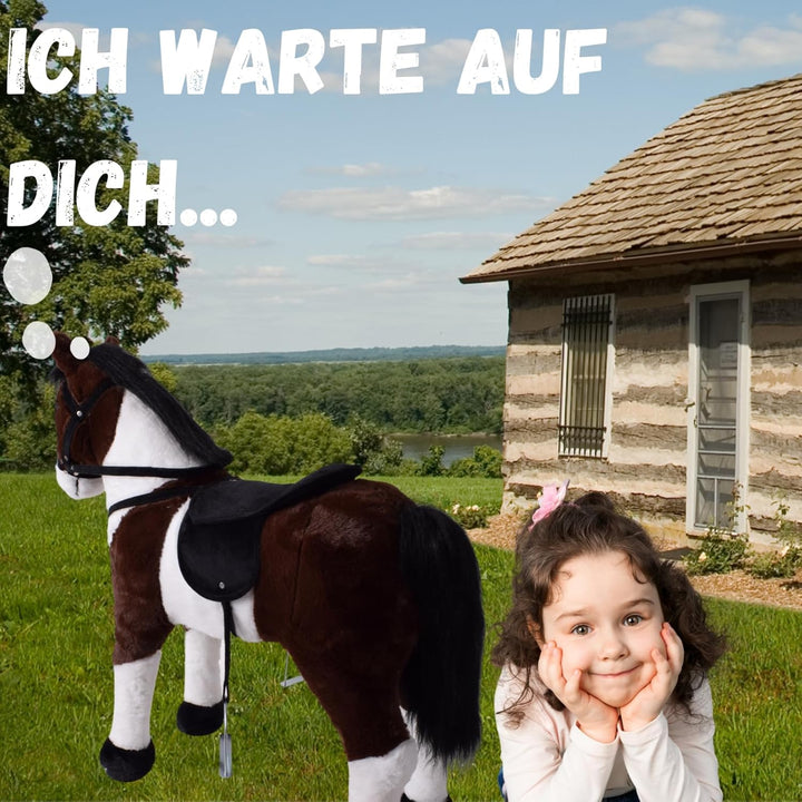 TE-Trend Pferd, 70 cm – Plüschpferd zum Reiten – Kinder Reitpferd mit Sattel, Zaumzeug und Steigbüge