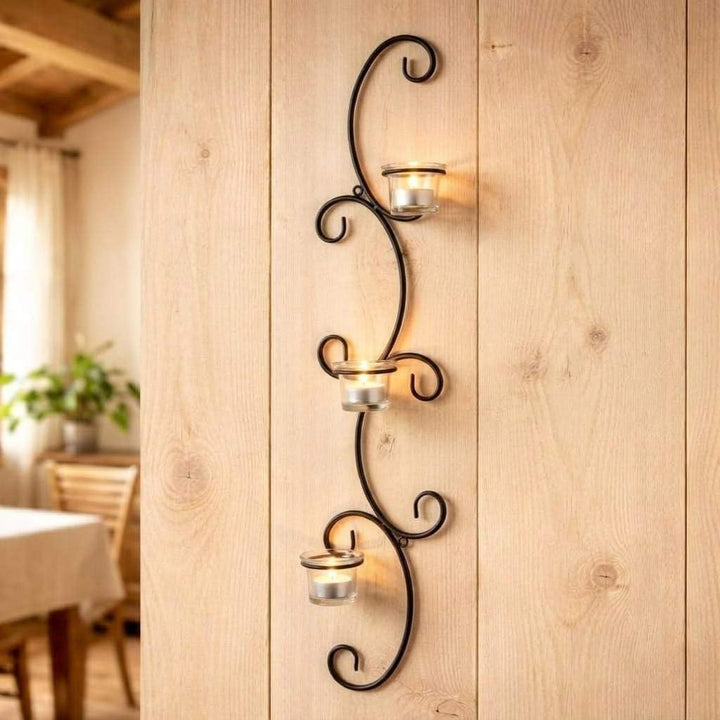 DanDiBo Wandteelichthalter Metall Wand Schwarz Emma 68 cm Teelichthalter Kerzenhalter Wandkerzenhalt