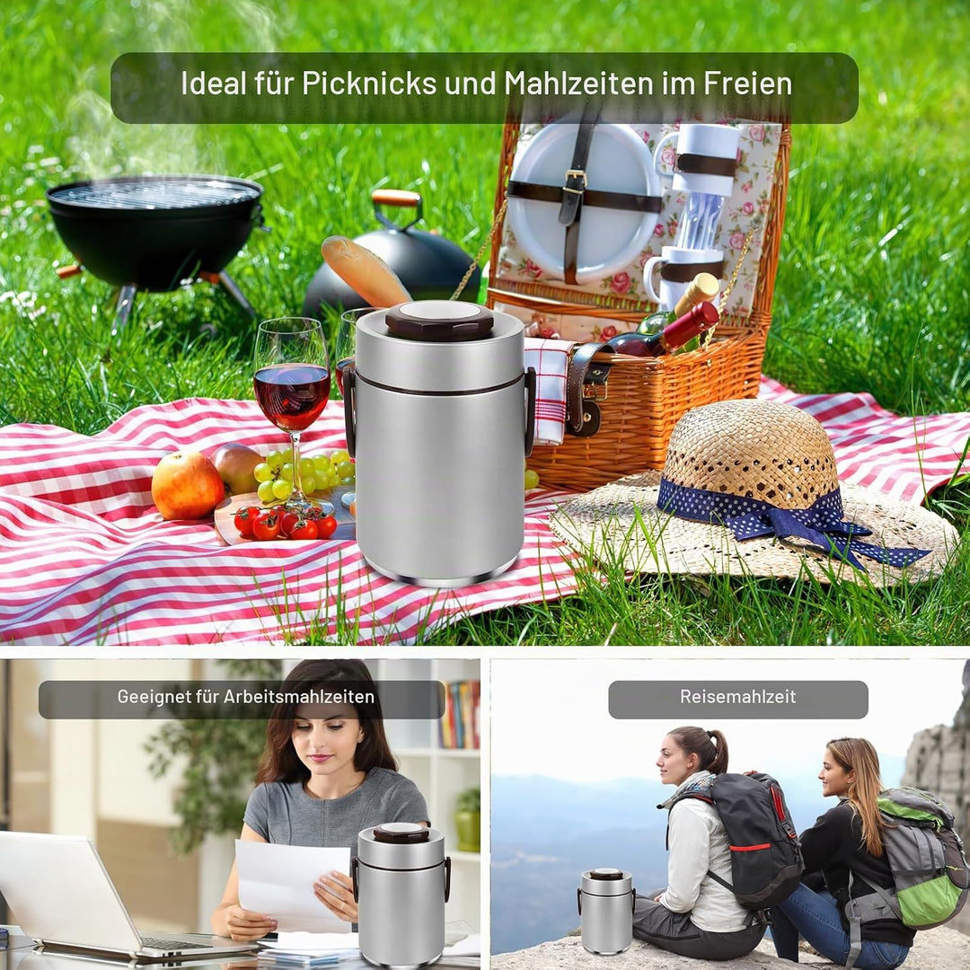3-lagige Isolierte Lunchbox Edelstahl, 2.0L Vakuum Isolierter Lebensmittelbehälter für Warm- &amp; Kalth
