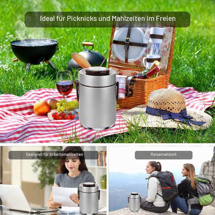 3-lagige Isolierte Lunchbox Edelstahl, 2.0L Vakuum Isolierter Lebensmittelbehälter für Warm- &amp; Kalth