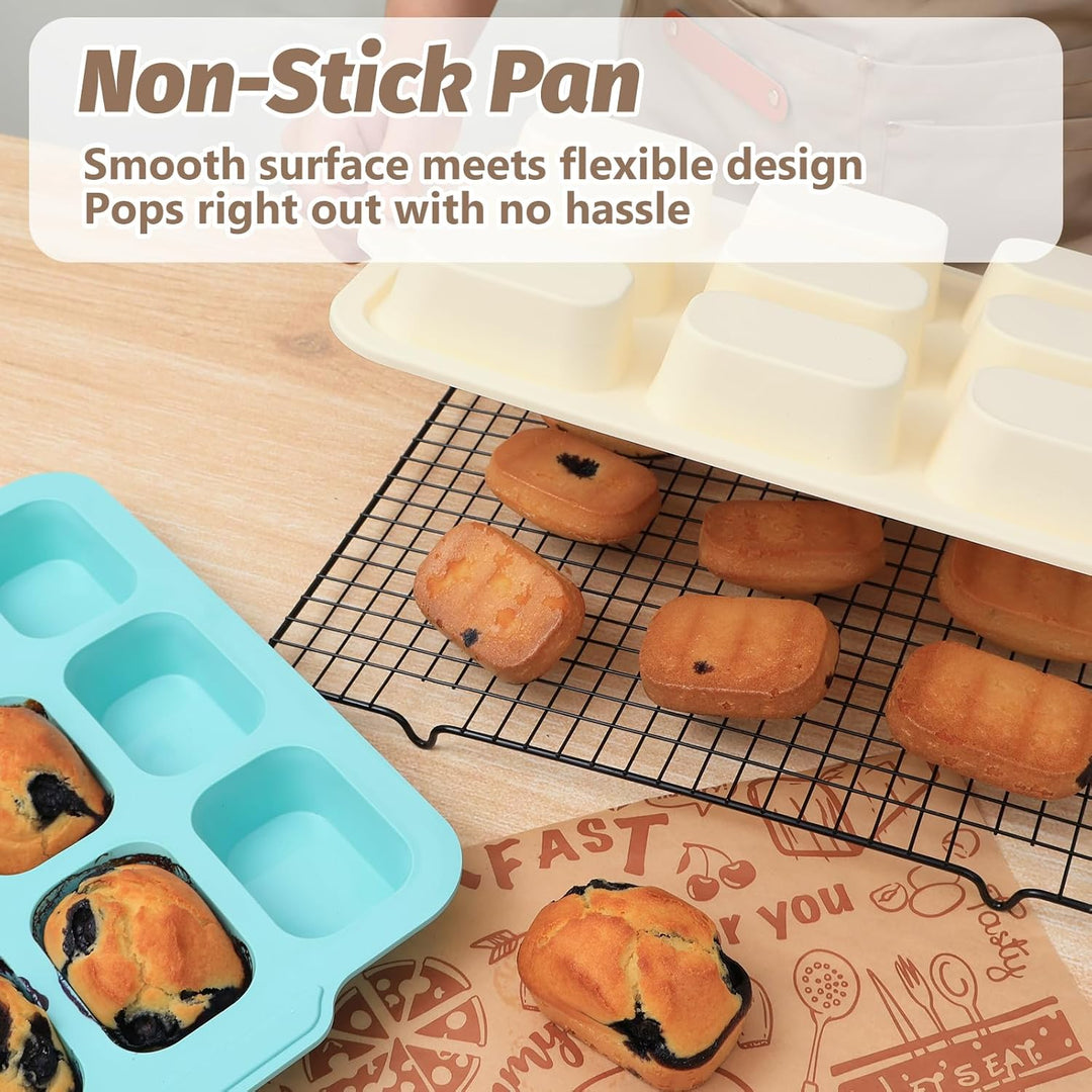 2-Stück Silikon Mini Kastenform: Klein Kuchenform mit Metallrahmen für 9 Kuchen - Antihaft Kleine Br