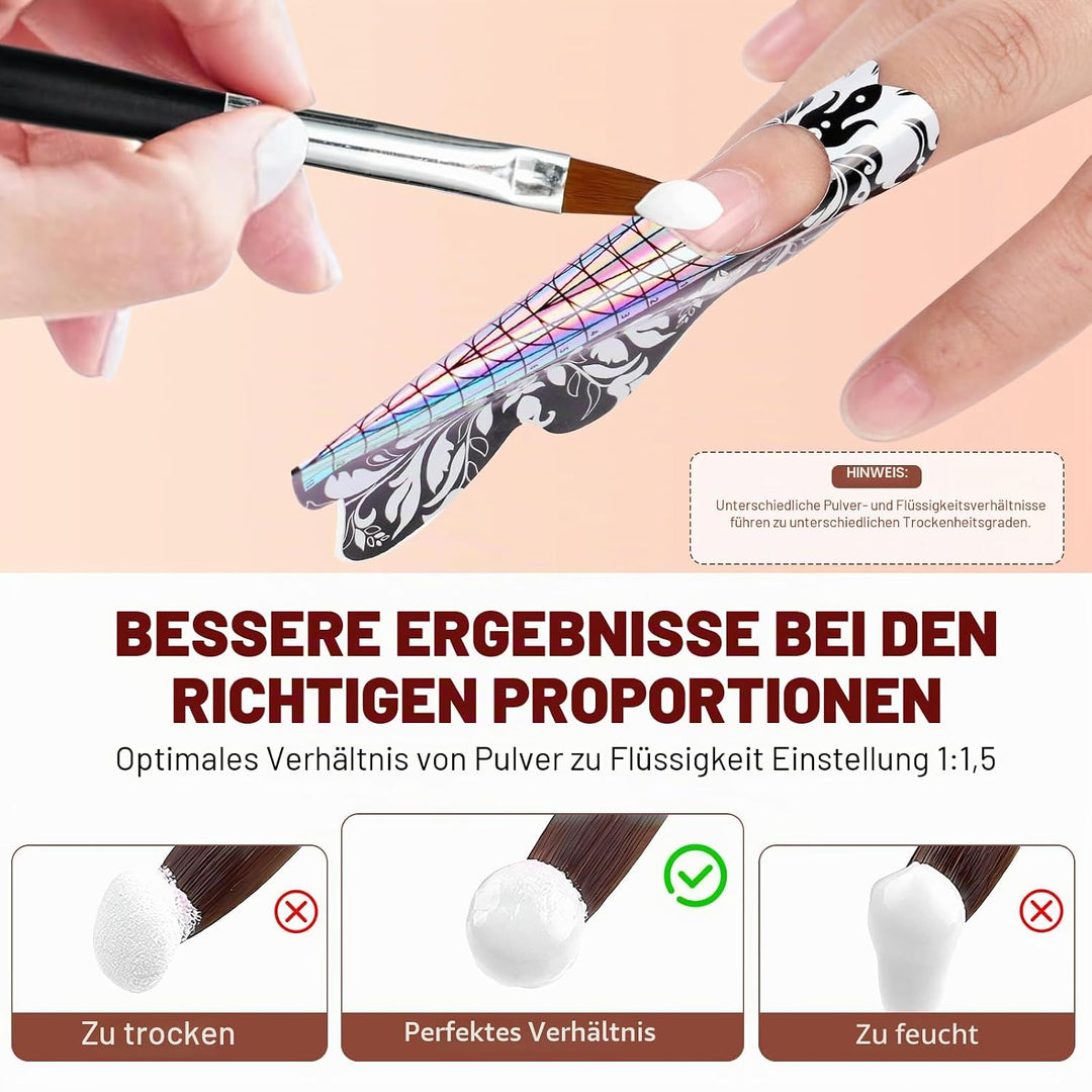 Acryl Nagel Set mit Übungshand &amp; 100 Ersatznägeln – Profi Nail Art Kit für künstliche Nägel, Nagelve