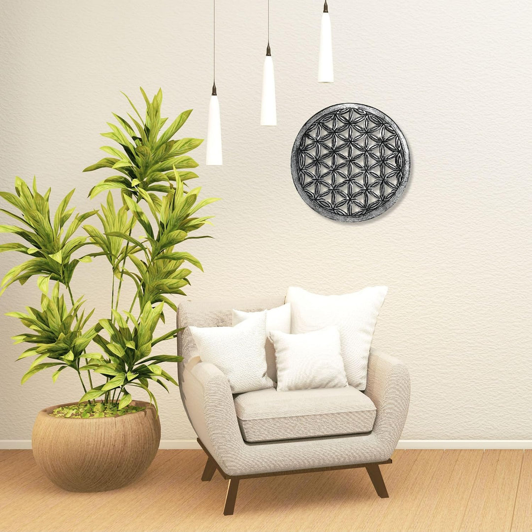 Trintura Blume des Lebens Wanddeko Holz 30cm Dekoratives Wandbild, Lebensblume Deko, Perfekt für Med