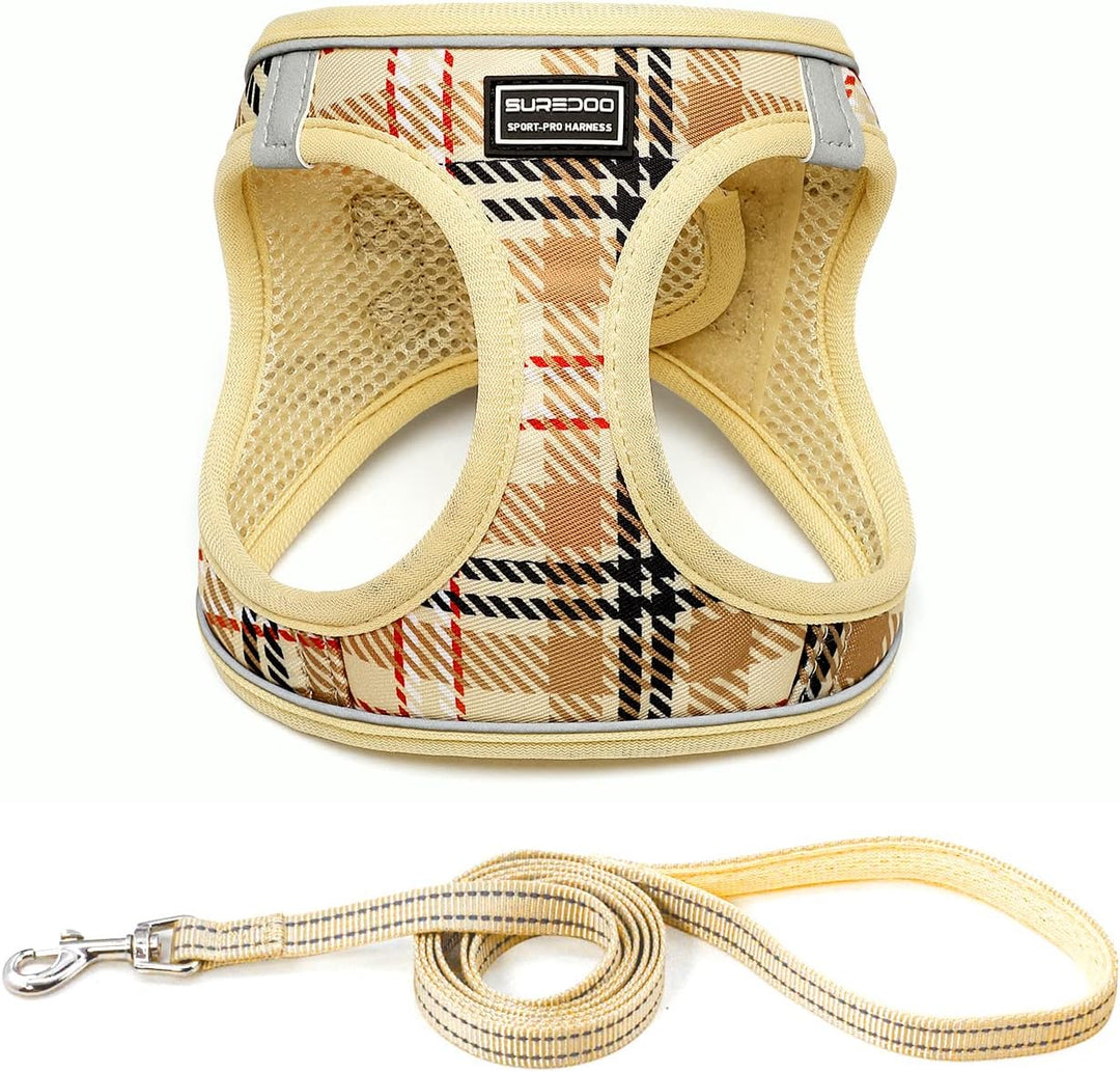 Suredoo Hundegeschirr Kleine Hunde mit Leine, Anti Zug Geschirr Reflektierend Atmungsaktiv Brustgesc