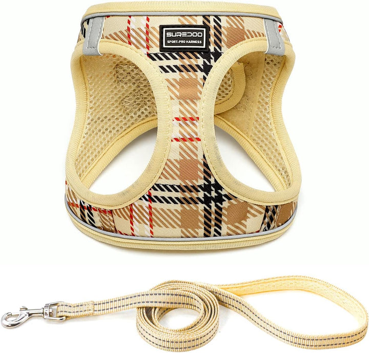 Suredoo Hundegeschirr Kleine Hunde mit Leine, Anti Zug Geschirr Reflektierend Atmungsaktiv Brustgesc
