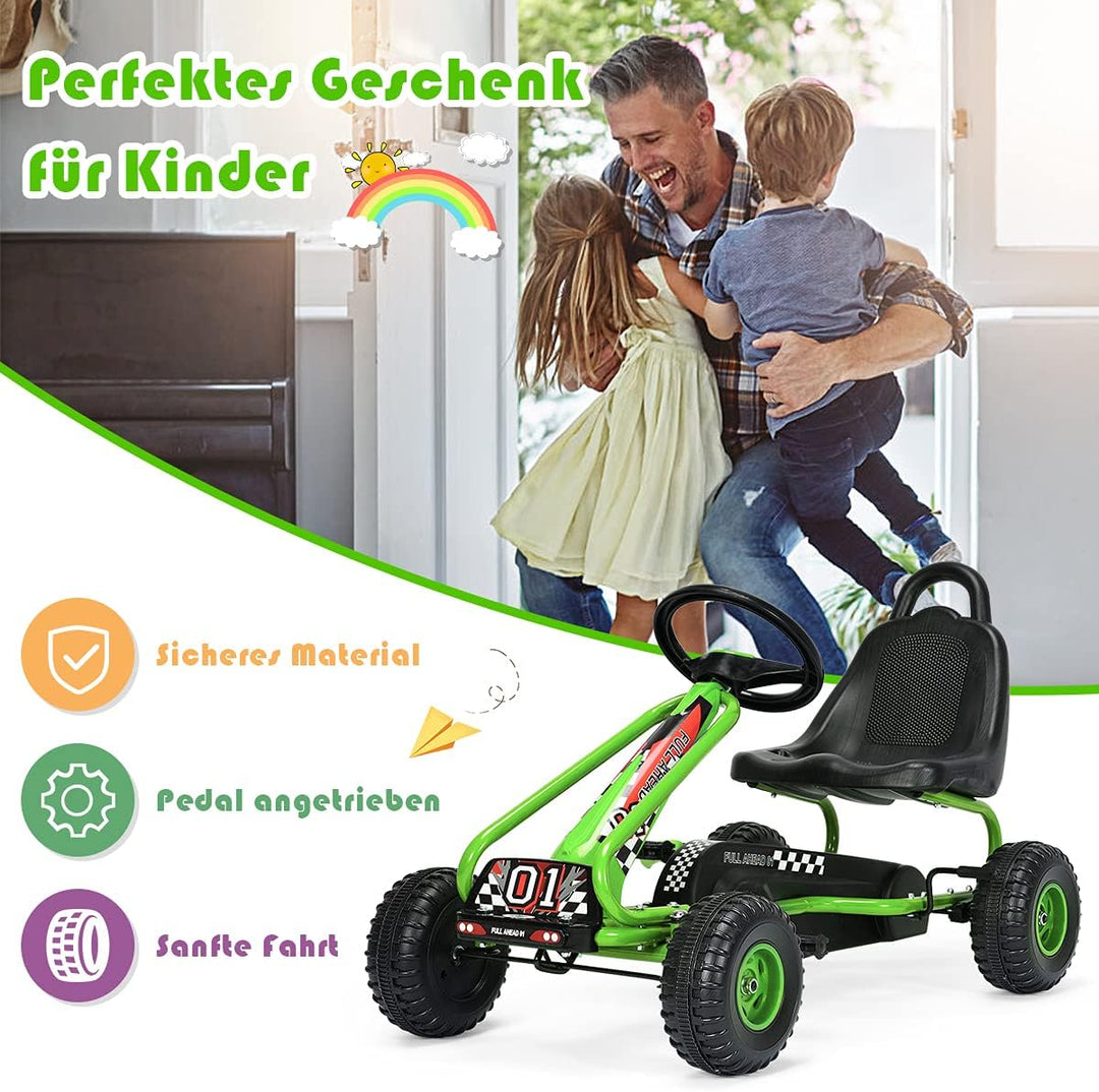 COSTWAY Gokart mit verstellbarem Sitz, Go Kart mit Handbremse, Tretauto bis 30 kg belastbar, Pedal G
