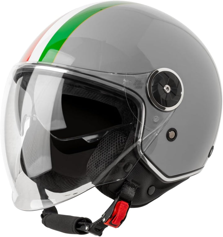 VINZ Neiva Jethelm mit Doppelvisier | Roller Helm mit Italienische Flagge & mit Sonnenblende | In Gr