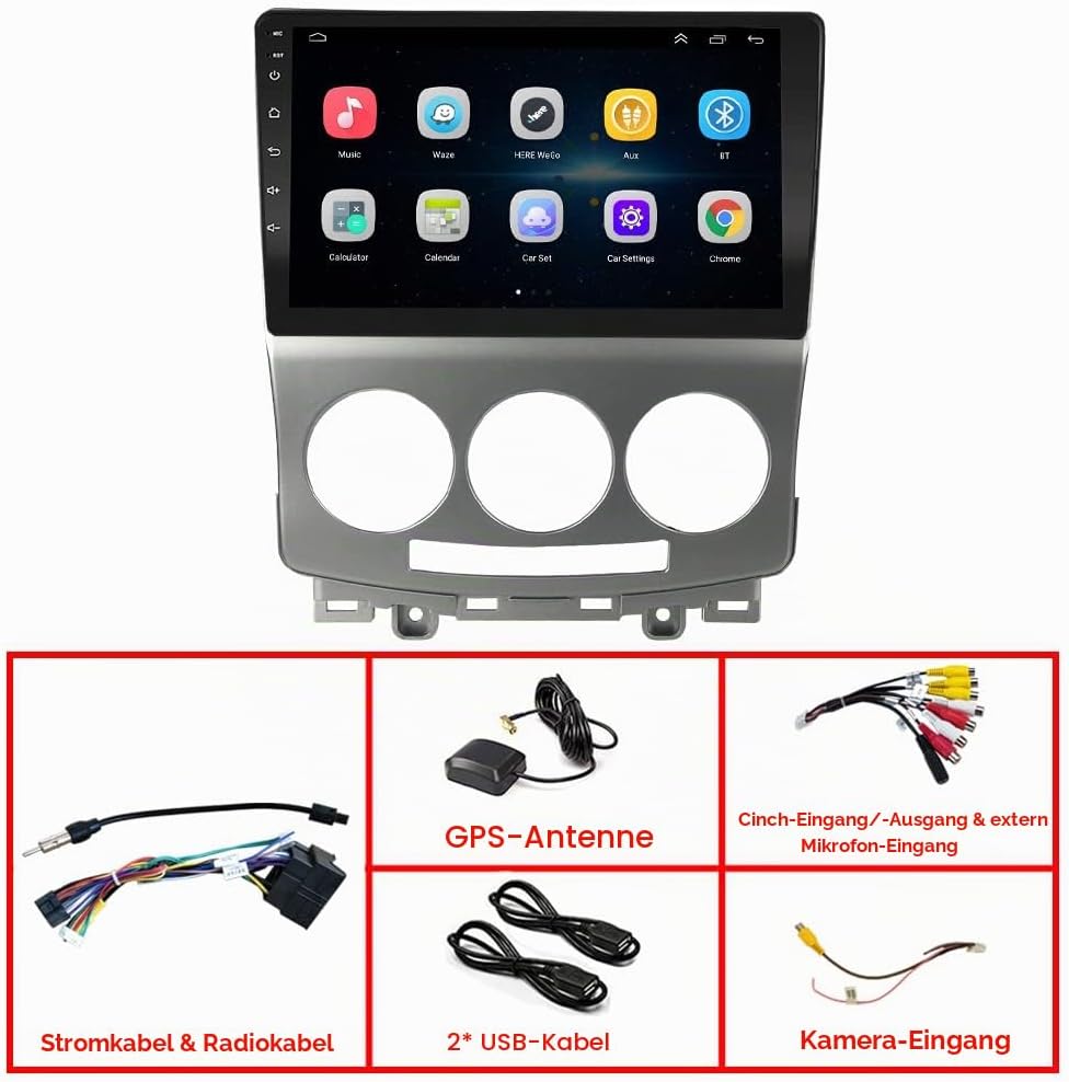 LEXXSON Carplay Radio Android Radio für Mazda 5 2005-2010 mit 9 Zoll kapazitivem Touchscreen SWC GPS