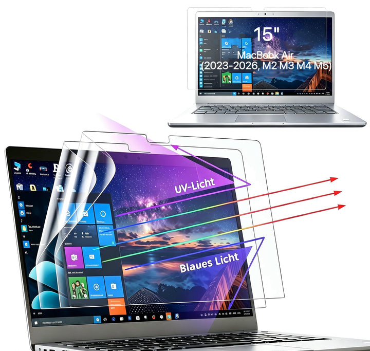 2 Stück Blaulichtfilter Displayschutzfolie für MacBook Air 15 Zoll(2023-2025, M2 M3 M4), Blendschutz