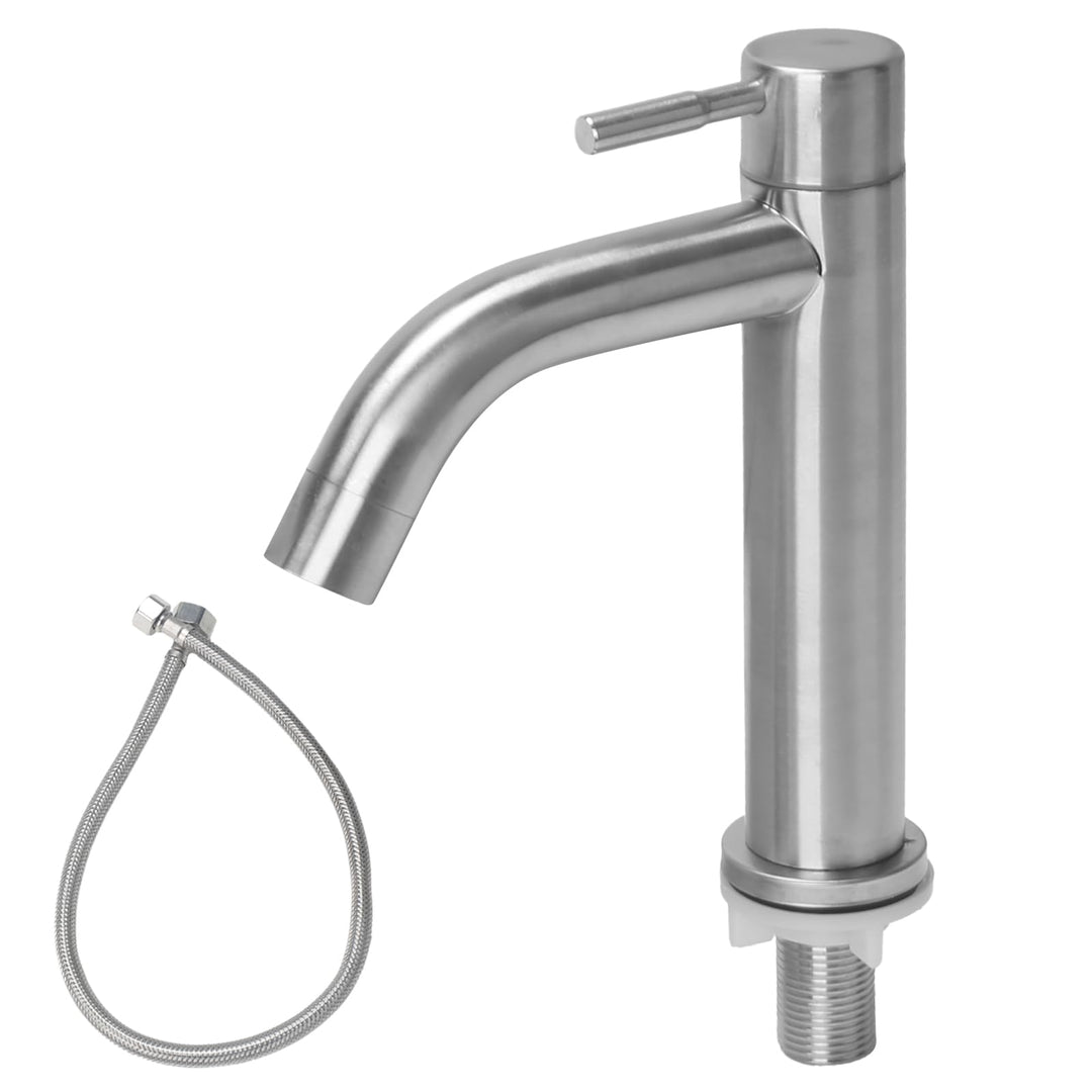 Waschtischarmatur Edelstahl Kaltwasserhahn Gäste WC mit Schlauch, Kaltwasser Armatur, Wasserhahn Bad