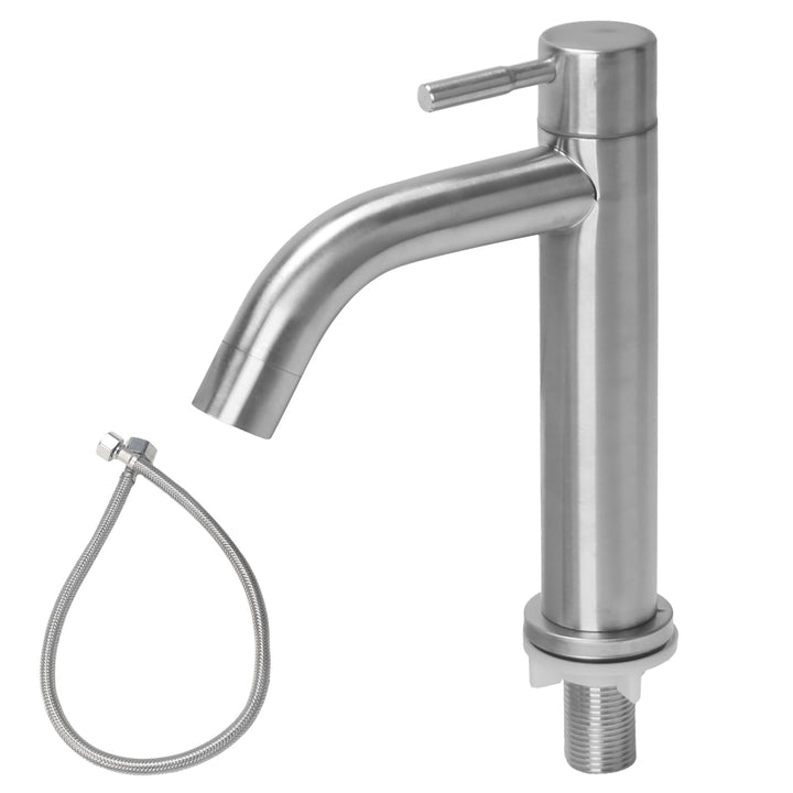 Waschtischarmatur Edelstahl Kaltwasserhahn Gäste WC mit Schlauch, Kaltwasser Armatur, Wasserhahn Bad
