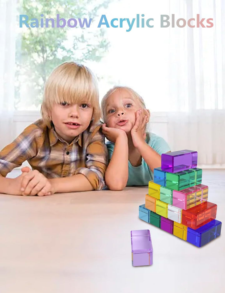 Jelly Blocks aus Acryl, Lichtbausteine Sensory Toys für Kinder, 16 Bunte Bauklötze ab 3 Jahren Acryl