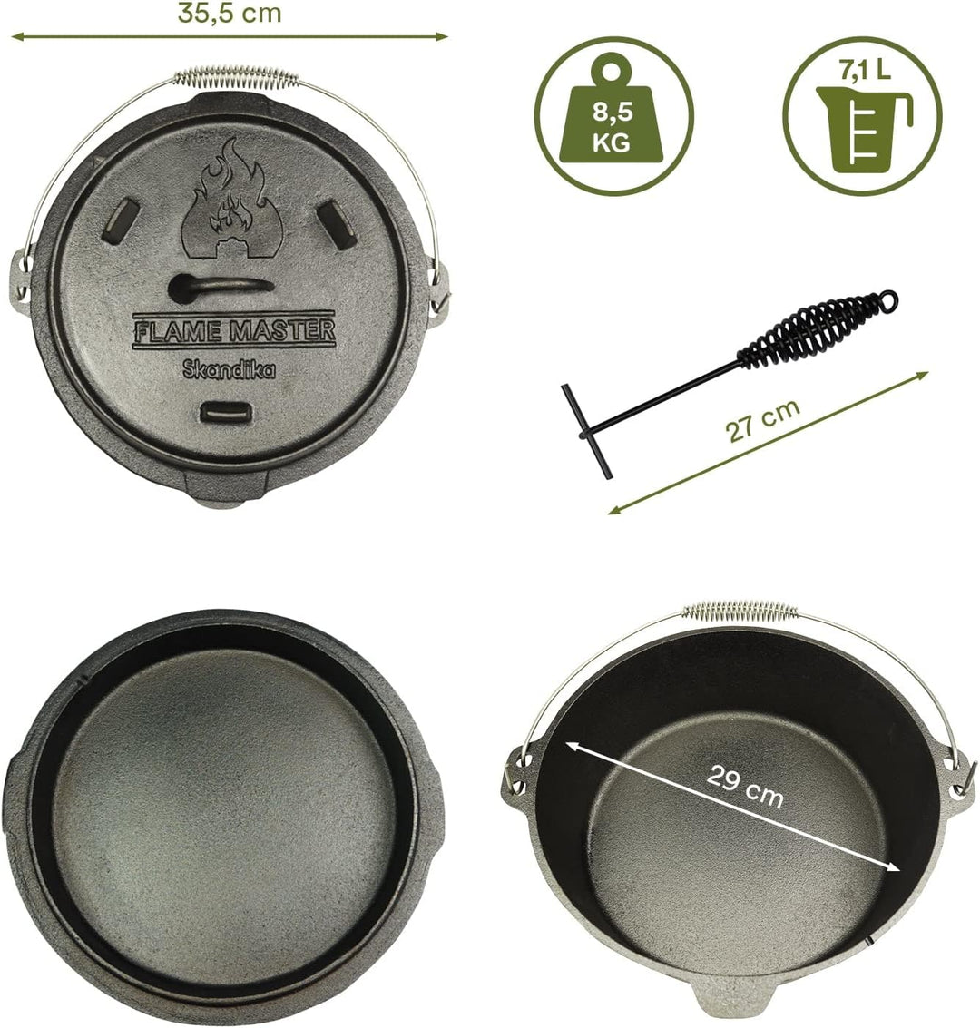 Skandika Dutch Oven Flame Master 7,1 L | Gusseisen Topf zum Kochen, inkl. Rezeptbuch der Sauerländer