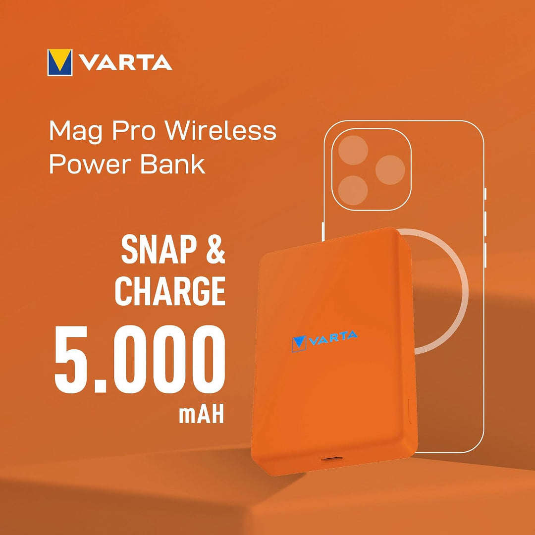 VARTA Power Bank 5000 mAh, magnetische, kabellose Powerbank, Mag Pro, Power on Demand, Ladegerät mit