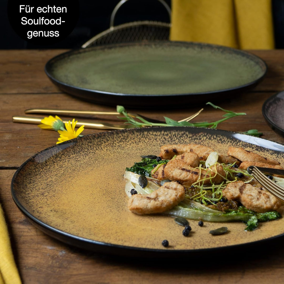 Moritz & Moritz VIDA 6er Dinner Teller Set Gelb-Grün-Rosa - Dinnerteller für 6 Personen - Porzellan