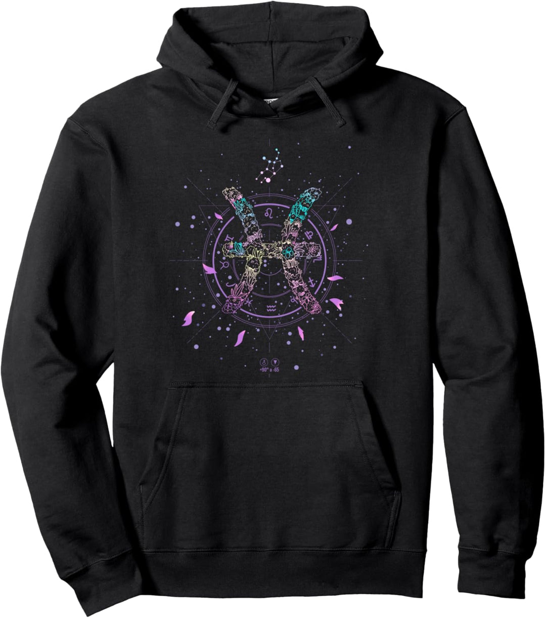 Pisces Zodiac Sign Floral Flower February March Birthday Pullover Hoodie