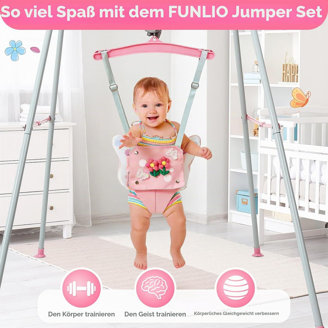 FUNLIO Baby-Hüpfsitz mit Ständer für 6–24 Monate, Hüpfsitz für drinnen und draussen, mit verstellbar