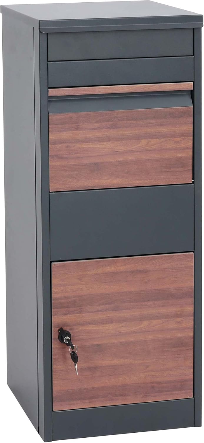 Paketkasten HWC-G80, Paketbox Standbriefkasten Briefkasten Grösse L - verzinkt anthrazit, Holzoptik