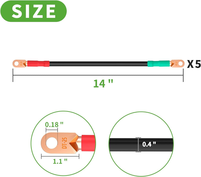 10L0L Golfwagen-Batteriekabel-Set für Club-Auto, DS 1995-Up, 48 Volt, 4 Gauge Schweisskabel (5 Stück