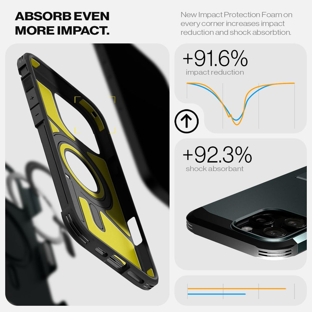 Spigen Tough Armor (AI) MagFit Hülle für iPhone 16 Pro, Kompatibel mit MagSafe Zubehör -Abyss Green,