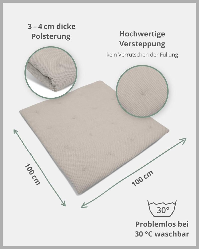ULLENBOOM Baby Krabbeldecke 100x100 cm gepolstert in Sand (Made in EU) - Krabbeldecke für Baby mit 1