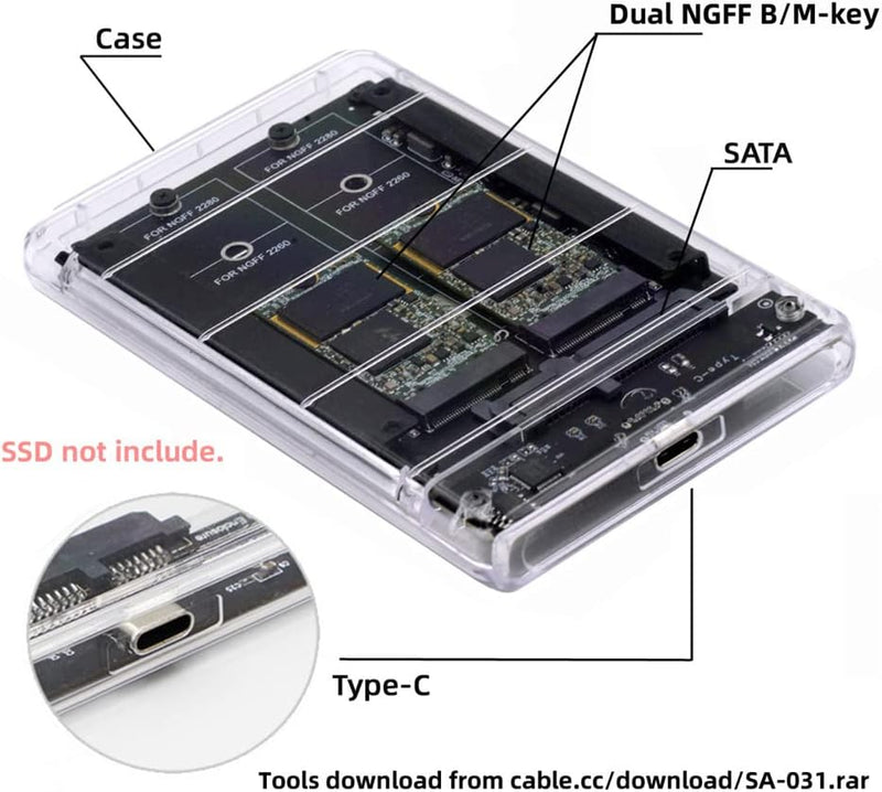 NFHK Dual NGFF B+M-Key M.2 SSD Karte JOBD Raid0 Span Bridge zu USB3.0 Typ-C USB-C 2.5Zoll SATA Combo