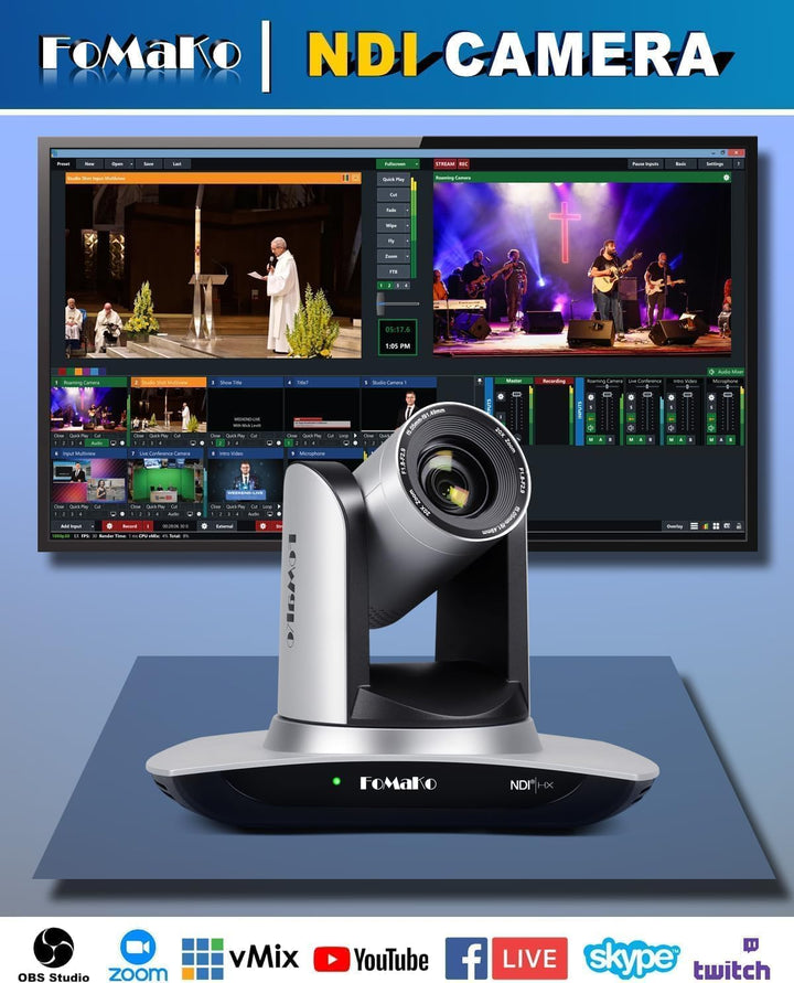 FoMaKo NDI HX3 PTZ Kamera Set, 20x Optischer Zoom KI-Auto-Tracking, mit HDMI/USB3.0/LAN(PoE), für Yo