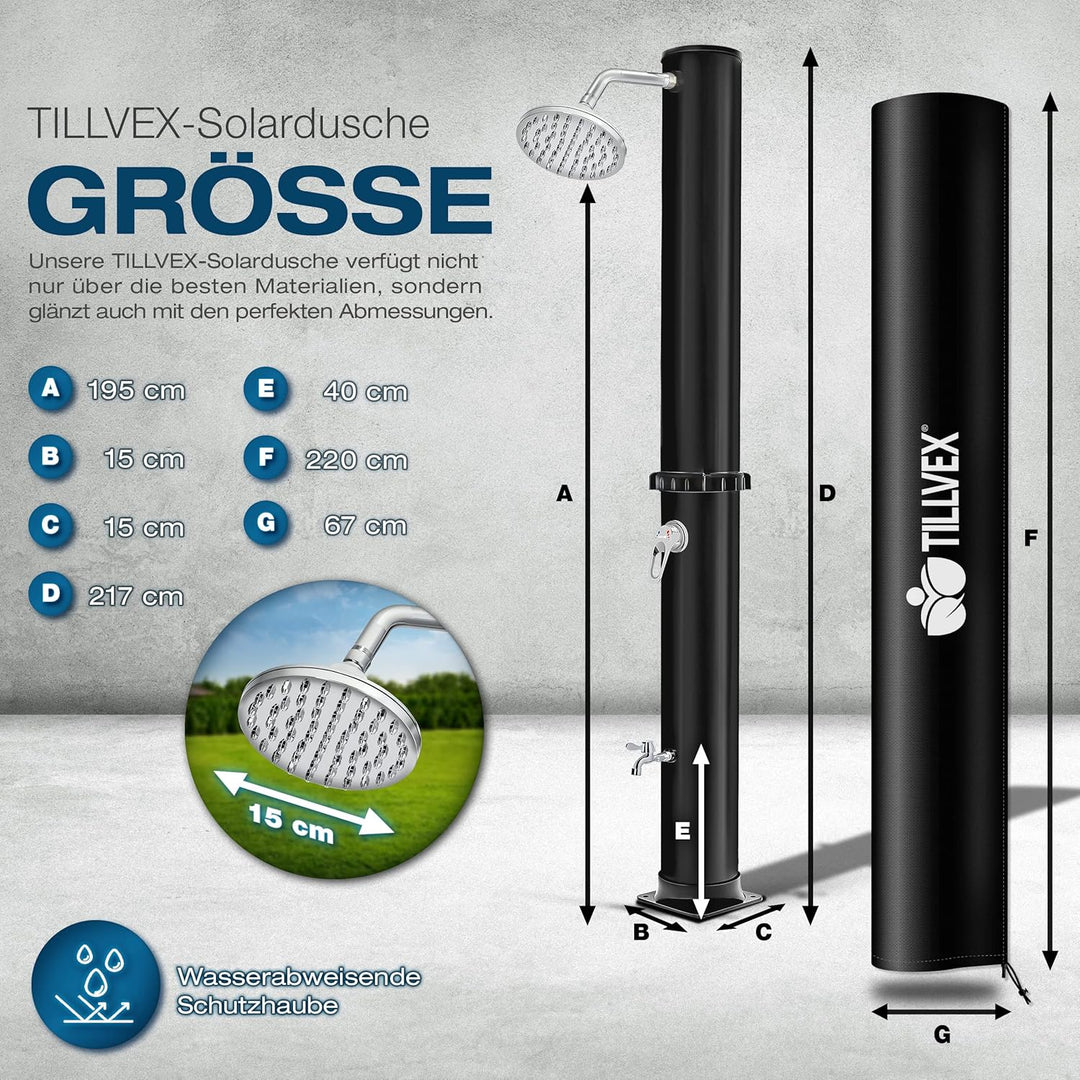 tillvex Solardusche 20 Liter | Solar Garten-dusche warmes Wasser | Pooldusche Camping | ohne Stroman