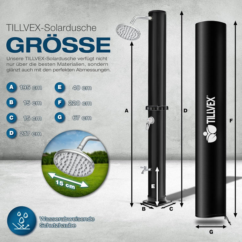 tillvex Solardusche 20 Liter | Solar Garten-dusche warmes Wasser | Pooldusche Camping | ohne Stroman