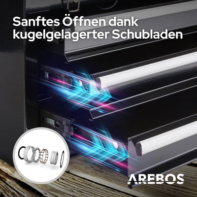 Arebos Werkzeugkoffer mit 3 Schubladen & 2 Ablagefächern | inkl. Tragegriff & Schnappverschlüssen |