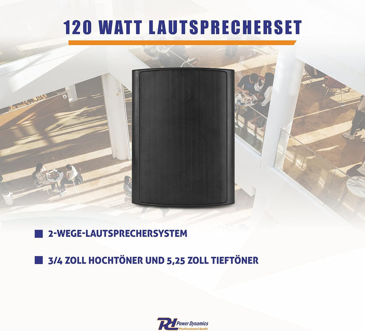 Power Dynamics BGO50, Wand Lautsprecher Boxen Set Wandmontage, 240 Watt, 2-Wege In- und Outdoor Wand