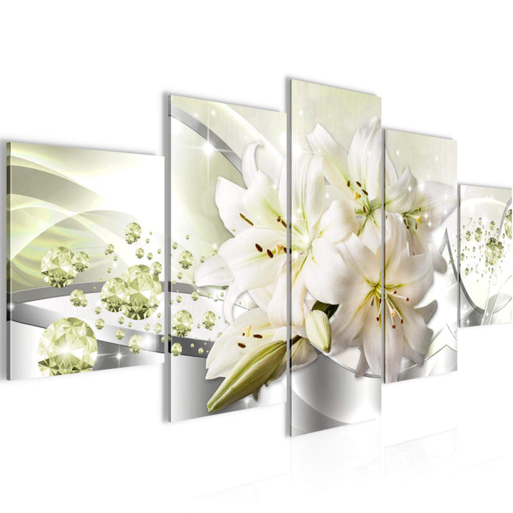 Runa Art Wandbilder Blumen Lilien 5 Teilig Bild auf Vlies Leinwand Deko Wohnzimmer Abstrakt Grau Grü