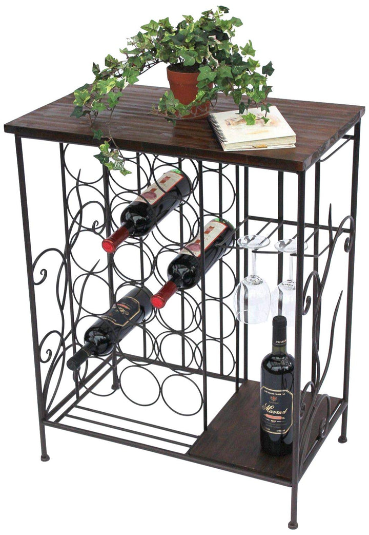 DanDiBo Weinregal mit Ablage 12977 Flaschenregal mit Glashalter 83 cm Braun Metall Holz Flaschenhalt
