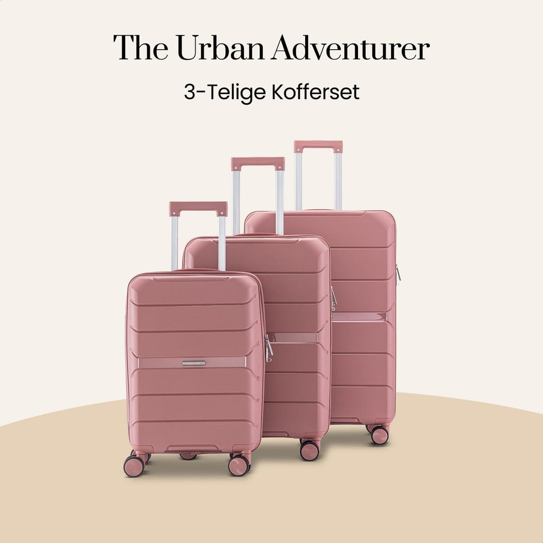 Urban Adventurer Kofferset 3-teilig 232L – Rosa – Hartschalenkoffer mit Zahlenschloss &amp; 4 Rollen Ros