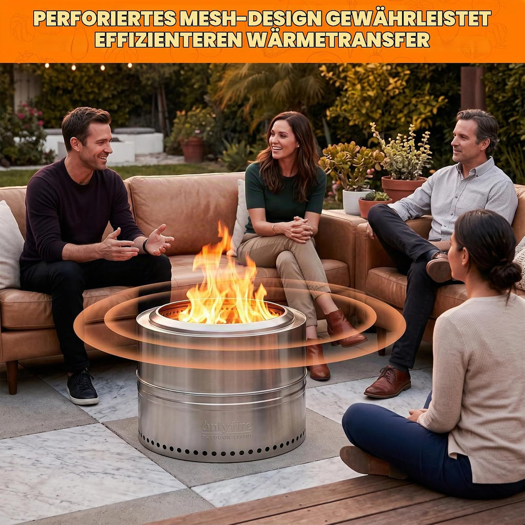 Onlyfire Tragbare Feuerstellen mit Aufbewahrungstasche, 50cm Fire Pit aus Edelstahl, Abnehmbarer Asc