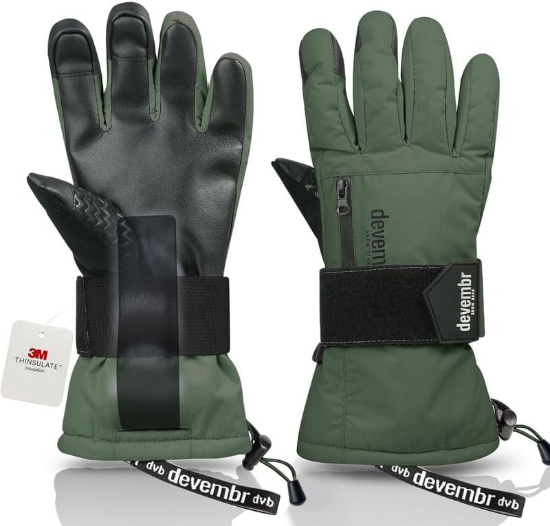 devembr Skihandschuhe mit Handgelenkschützern, Warme Snowboardhandschuhe für Herren und Damen (XS/S/