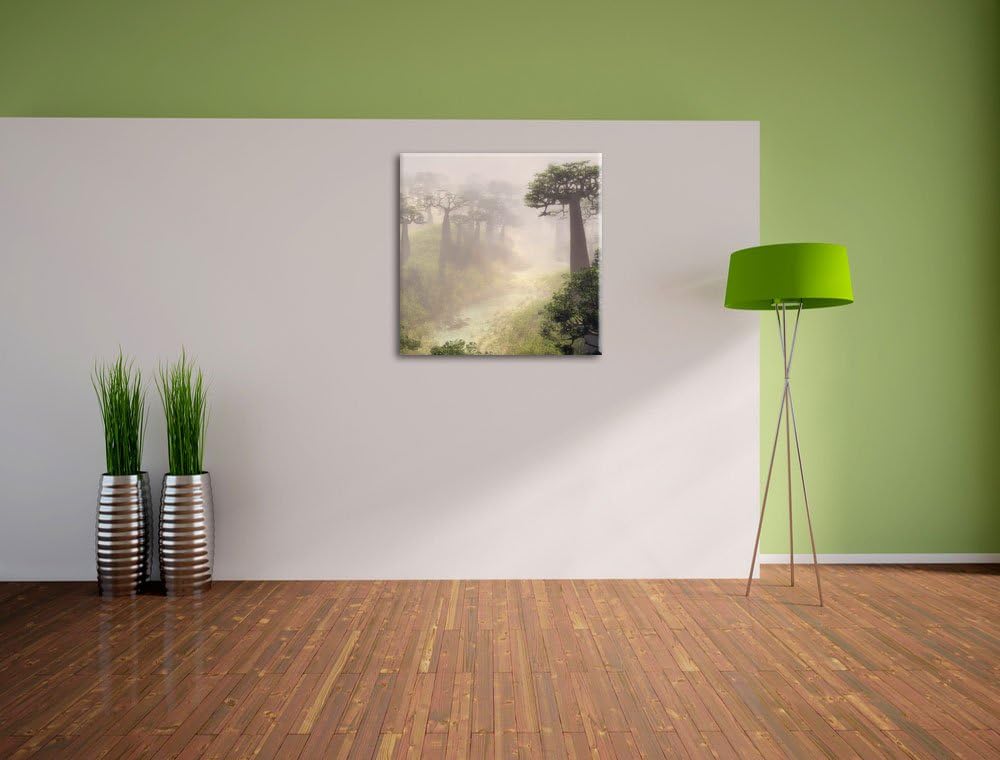 Mysteriöser Wald im Nebel, Format: 70x70 auf Leinwand, XXL riesige Bilder fertig gerahmt mit Keilrah
