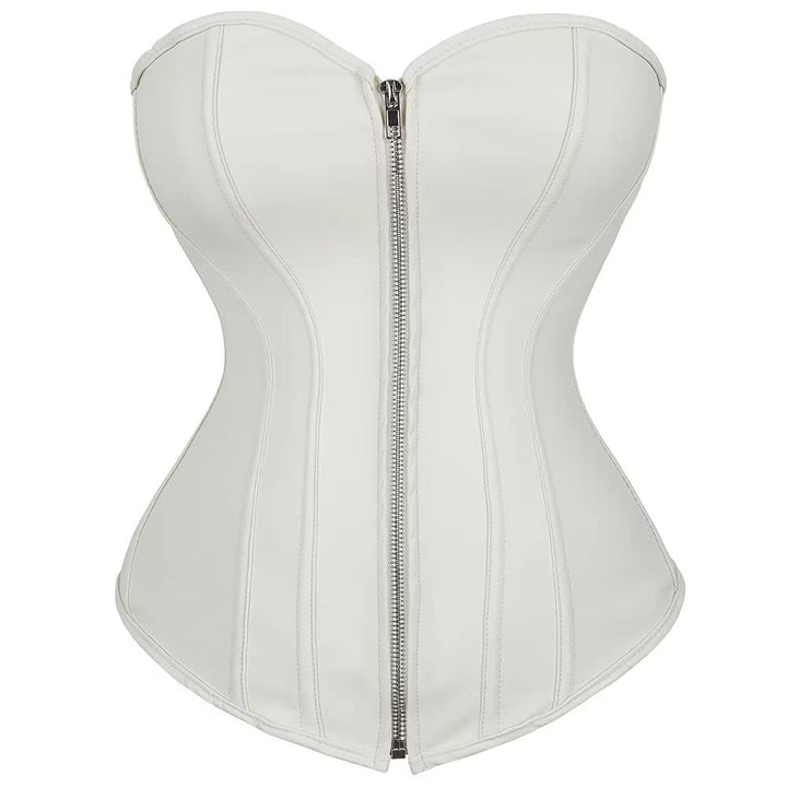 Josamogre Leder Korsett Top Damen Corsage Reissverschluss Sexy XXS Beige, XXS Beige