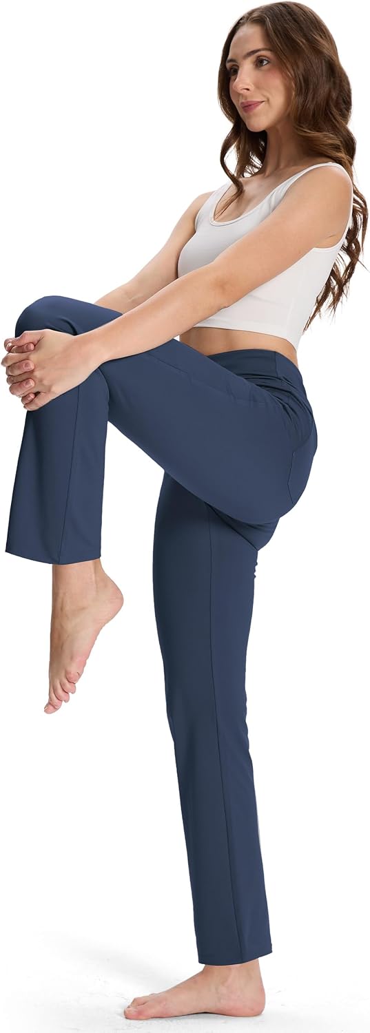 MOVE BEYOND Hose Damen High Waist mit Geradem Bein Stretch Hose Damen Für Yoga Business Sport Outdoo