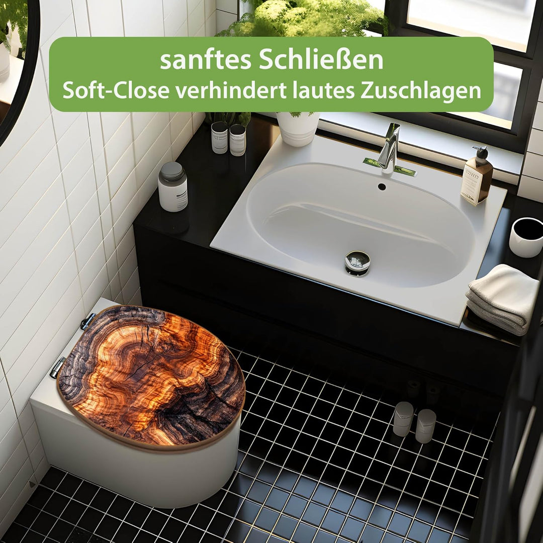 banjado Design WC Sitz Bambus Absenkautomatik 45,8x37,5cm - Toilettendeckel mit Absenkautomatik Holz
