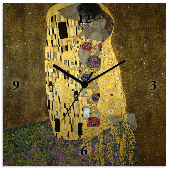ARTLAND Wanduhr ohne Tickgeräusche Leinwand Quarzuhr 30x30 cm Quadratisch Lautlos Gustav Klimt Der K